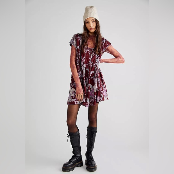 NEW Free People Sully Dress In Raisin Combo - Picture 3 of 12